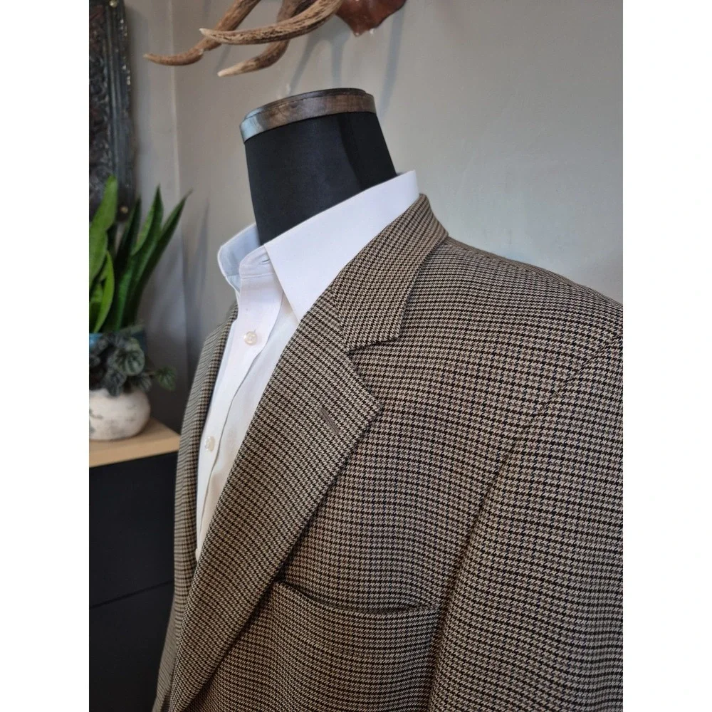 John Weitz Wool Sport Coat 40L Brown Houndstooth Blazer 2 Button Mens